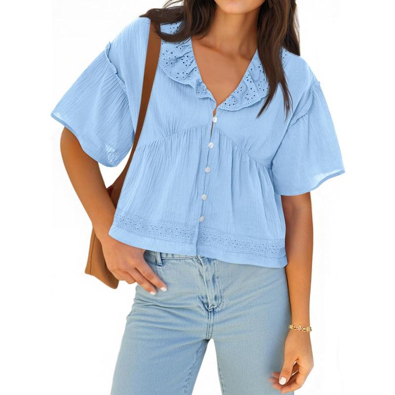 Cicy Bell Women's Eyelet V-Neck Babydoll Top