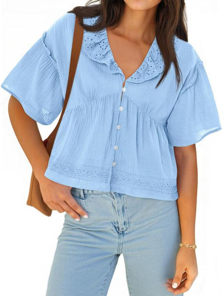 Cicy Bell Women's Eyelet V-Neck Babydoll Top
