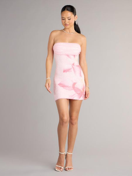 Robe Courte Perlée à Motif Floral