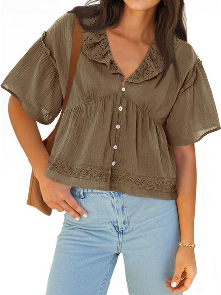 Cicy Bell Women's Eyelet V-Neck Babydoll Top