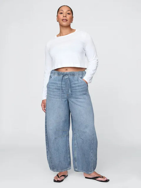 Jean à enfiler à taille mi-haute, ultra-doux