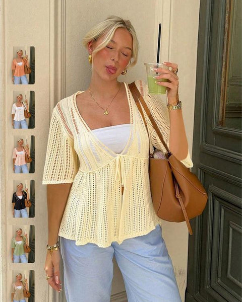 Gilet en crochet à nouer sur le devant pour femme