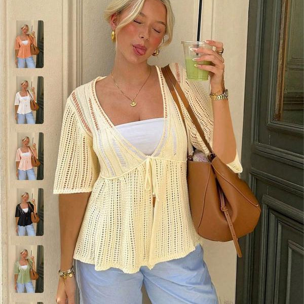 Gilet en crochet à nouer sur le devant pour femme