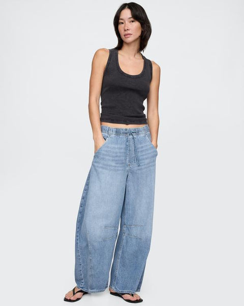 Jean à enfiler à taille mi-haute, ultra-doux