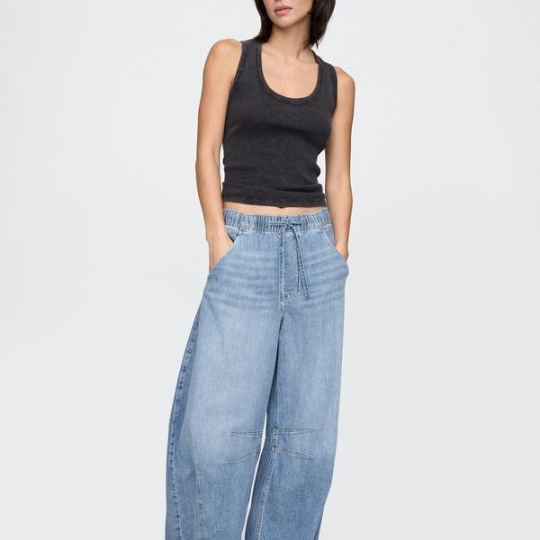 Jean à enfiler à taille mi-haute, ultra-doux
