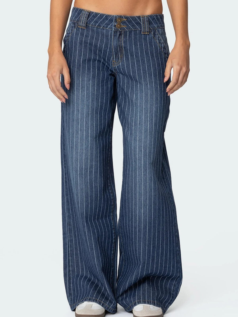 Pinstripe Wide-Leg Jeans