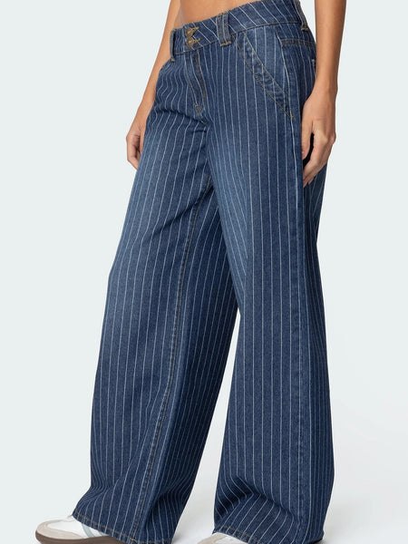 Pinstripe Wide-Leg Jeans