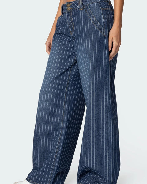 Pinstripe Wide-Leg Jeans