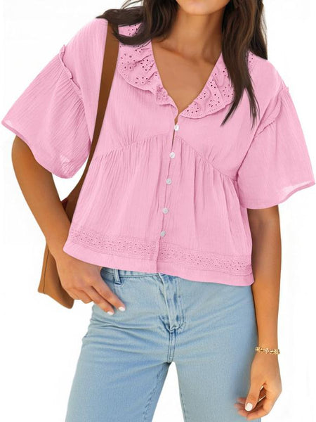 Cicy Bell Women's Eyelet V-Neck Babydoll Top